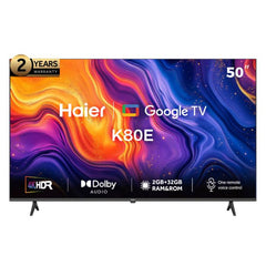 شاشه هاير 4K UHD سمارت ليد 50 بوصة مع ريسيفر مدمج أسود H50K80EU